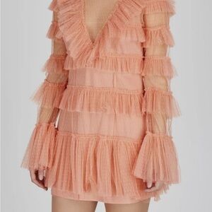 Alice McCall Peach Tiered Ruffle Mini Dress
